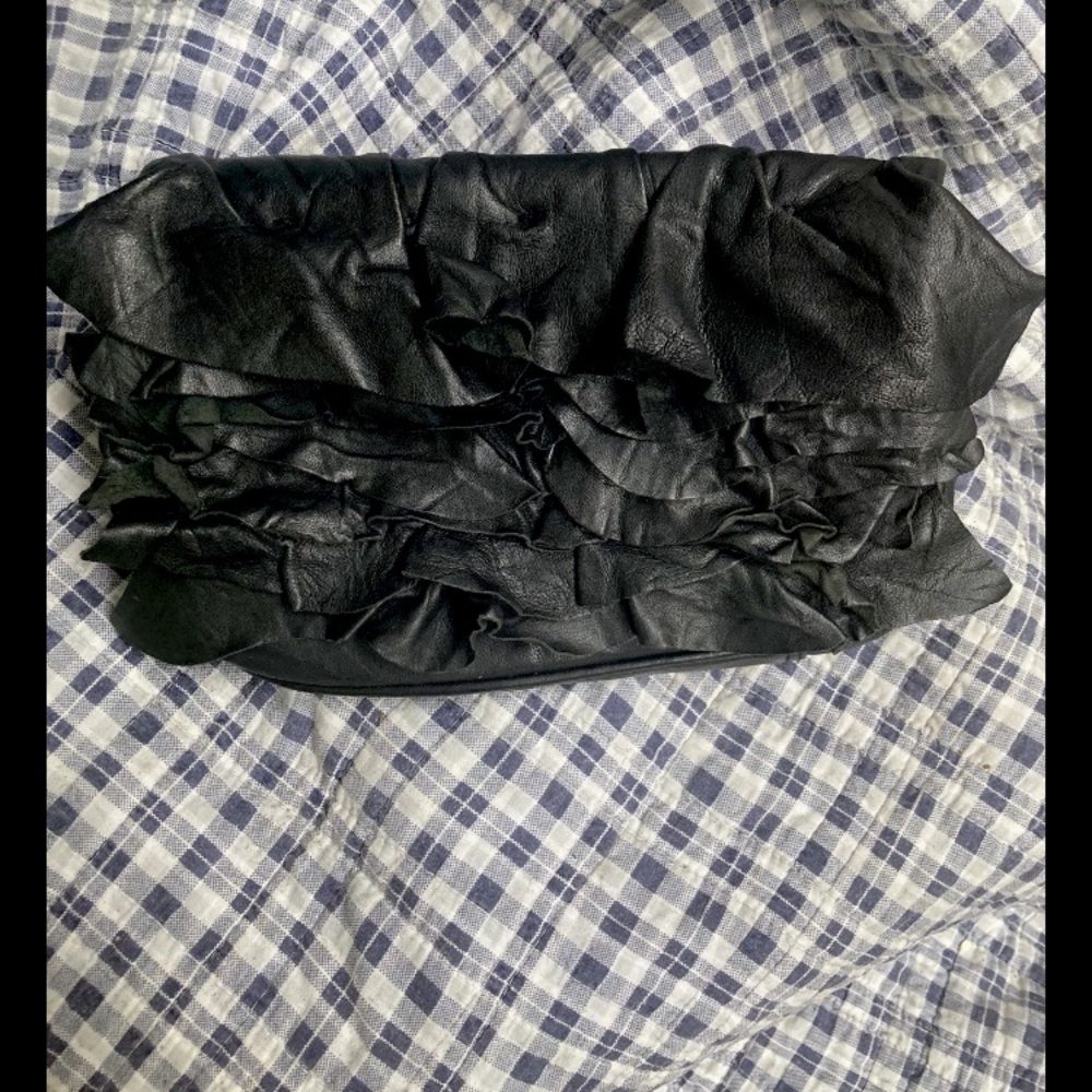 - all saints leather purse EUC. Black with ruffles and chain!